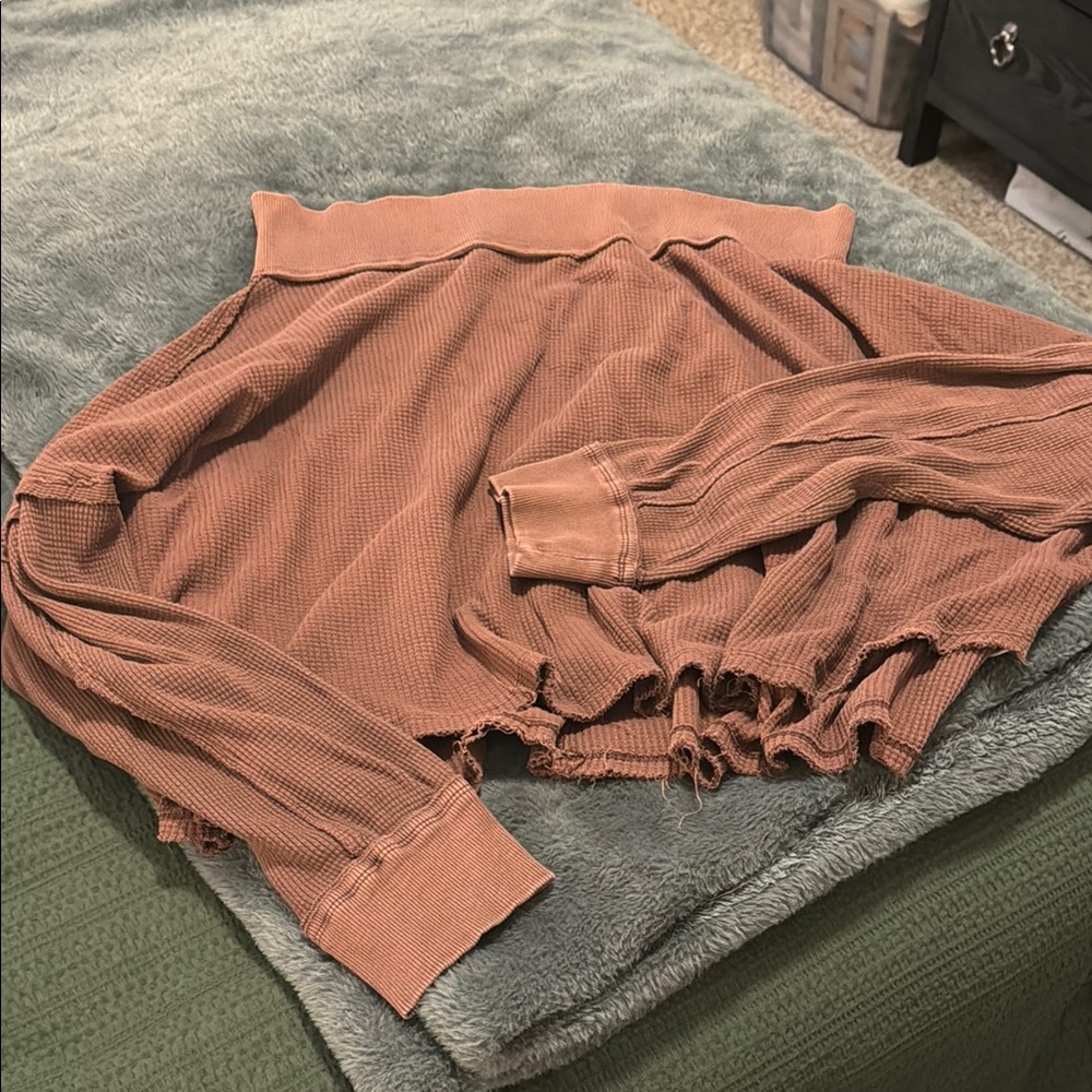 Free People Off the Shoulder Waffle Shirt